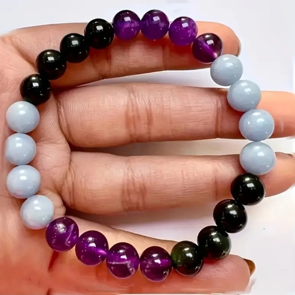 PAIN RELIEF Natural Stone Bracelet ~ Amethyst, Rainbow Obsidian, Angelite - Picture 4 of 11